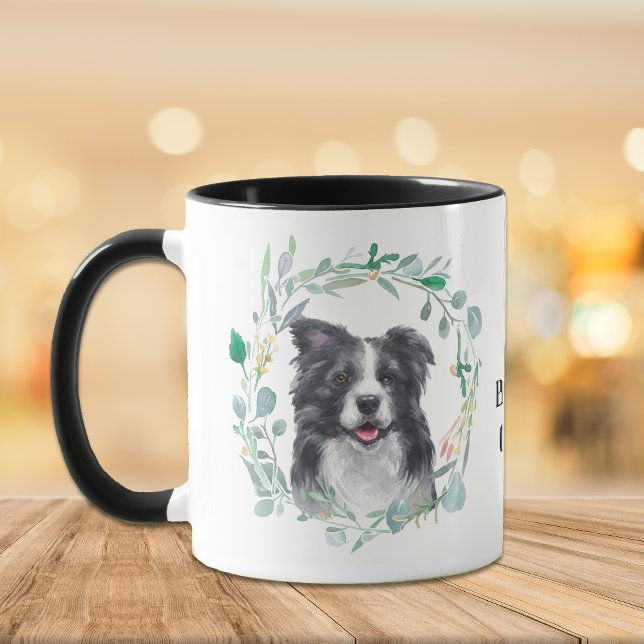 Caneca Ame Minha Fronteira Collie Wreath Coffee Mug (Criador carregado)