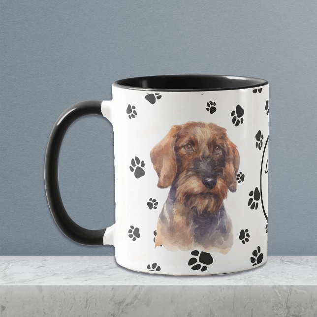 Caneca Ame O Meu Cabelo Levado Dachshund Dog Pawprint (Criador carregado)