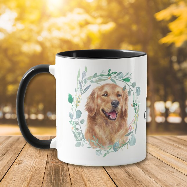 Caneca Ame O Meu Ouro Retriever Wreath Coffee Mug (Criador carregado)