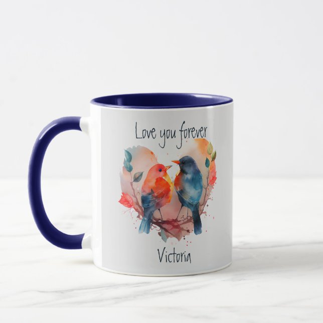 Caneca Ame Você Para Nunca Os Pássaros Personalizar Nome (Esquerda)