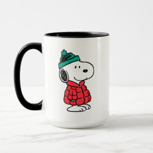 Caneca Amendoins Casaco de inverno e chapéu de Snoopy