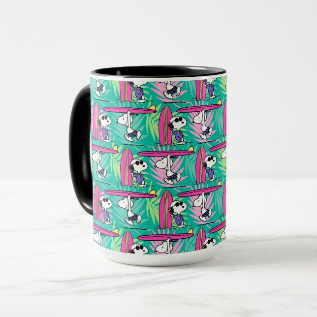Caneca Amendoins | Padrão de Surf de Teal de Snoopy (Frente Esquerda)