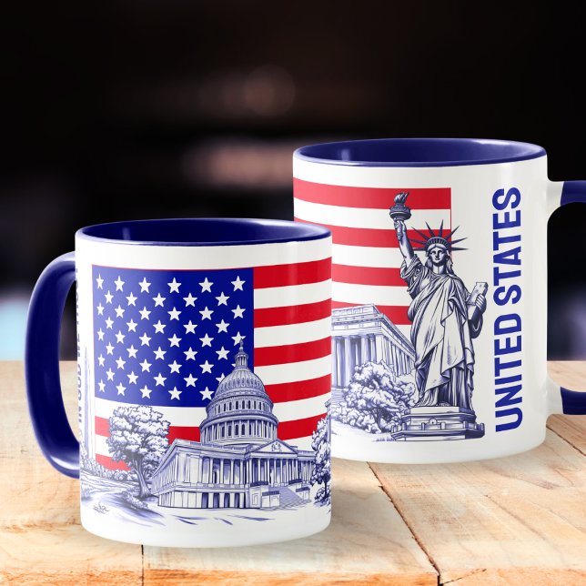 Caneca América EUA Sinalizador Monumento Ilustração de So (USA America Flag Monument Illustration Souvenir Mug)