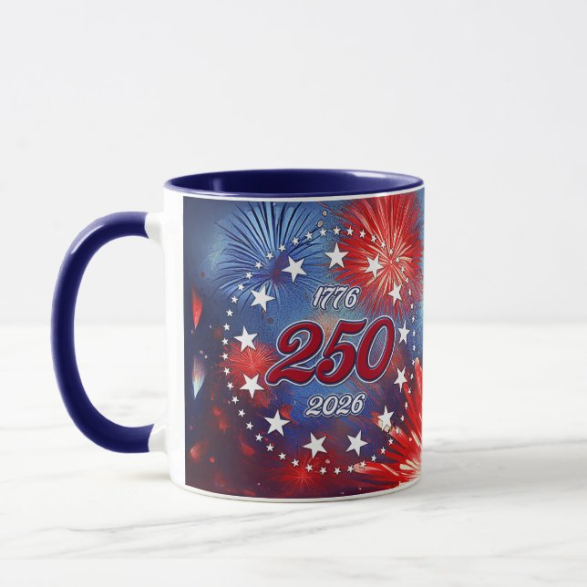Caneca America’s 250th Birthday Graphic Fireworks Burst (Esquerda)