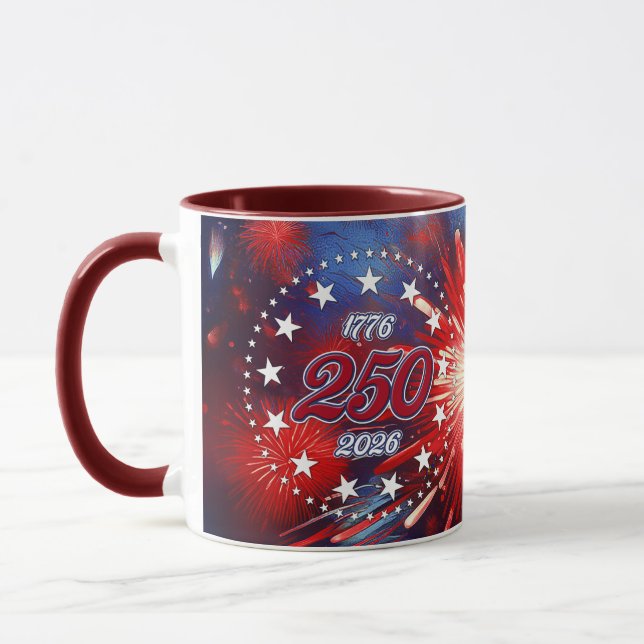 Caneca America’s 250th Birthday Graphic Fireworks Burst (Esquerda)