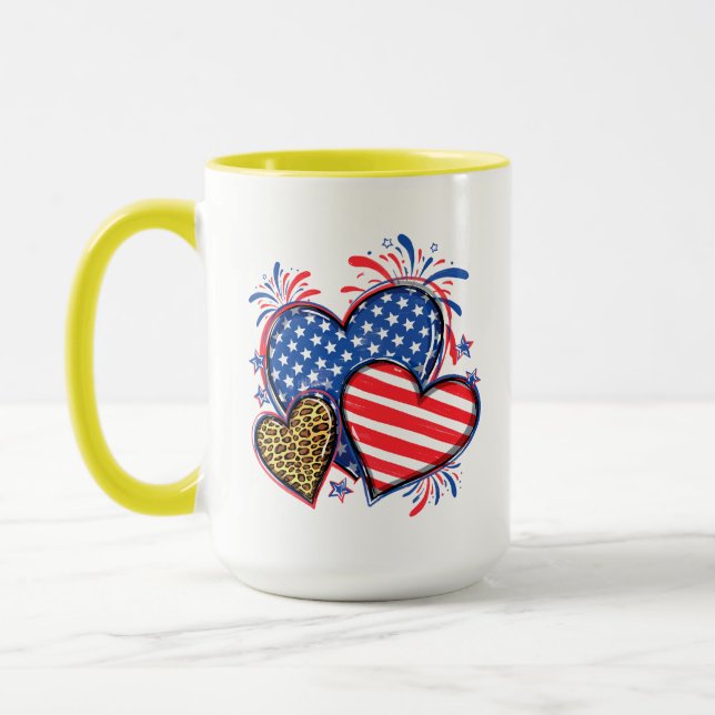 Caneca American Flag Heart Leopard Sublimation-64210 (Esquerda)