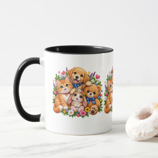 Caneca Amigos Animais Fofos Gato Cachorro Coelho Urso Cap
