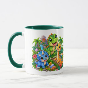 Caneca Amigos Dinossauros Fofos T Rex Triceratops