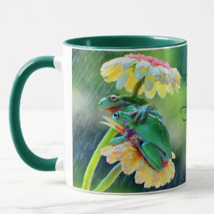 Caneca Amigos Do sapo Aproveitando A Chuva Sob Uma Flor