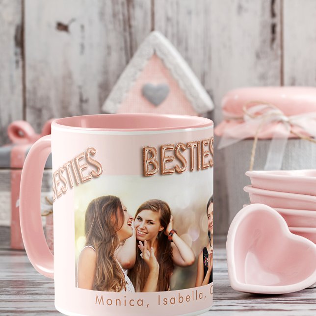Caneca Amigos sempre blush rosa besties Foto BFF (Criador carregado)