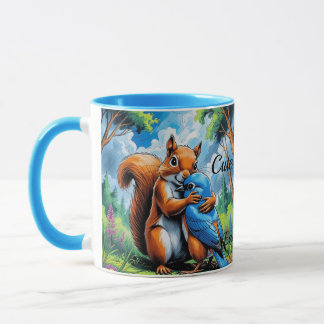 Caneca Amizade bonita entre esquilo e Bluebird
