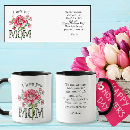 Caneca Amo-te a mensagem/nome personalizado da flor MOM