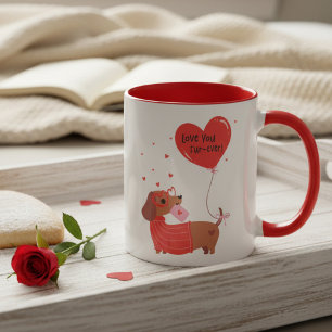 Caneca Amo-Te Coração Vermelho De Cão De Dachshund Cute-E