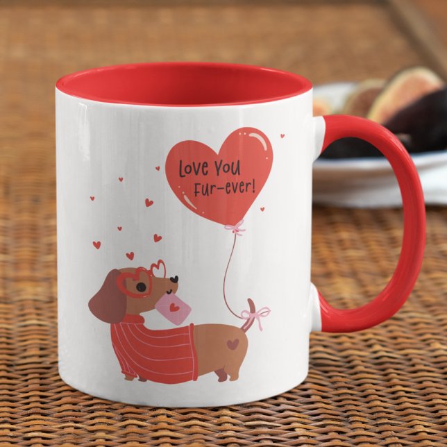 Caneca Amo-Te Coração Vermelho De Cão De Dachshund Cute-E (Criador carregado)