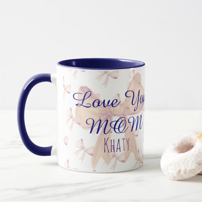 Caneca Amo-Te Mãe Fofo Fita Azul Fita Dia de as mães Mode (Com Donut)