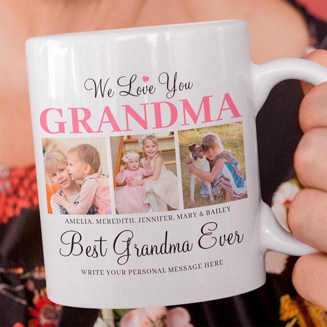 Caneca Amo-Te, Vovó, Colagem Personalizada De Fotos (Best Grandma Ever Mug)