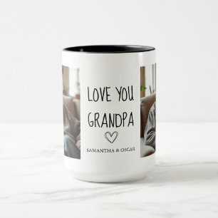 Caneca Amo Você Vô Colagem de Fotos Coração Preto Branco 