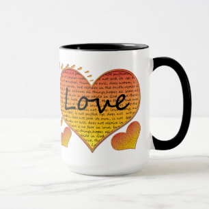 Caneca Amor 1 Corinthians 13 Corações