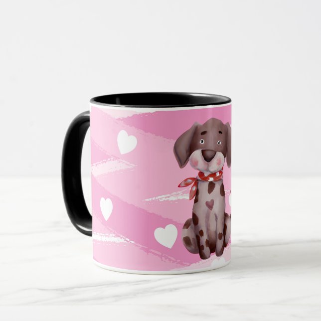 CANECA "AMOR BOMBA" COM CORAÇÃO DE PINCO E BRANCO (Frente Esquerda)