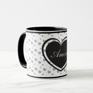 Caneca Amor Cinza brilhante corações românticos fofos