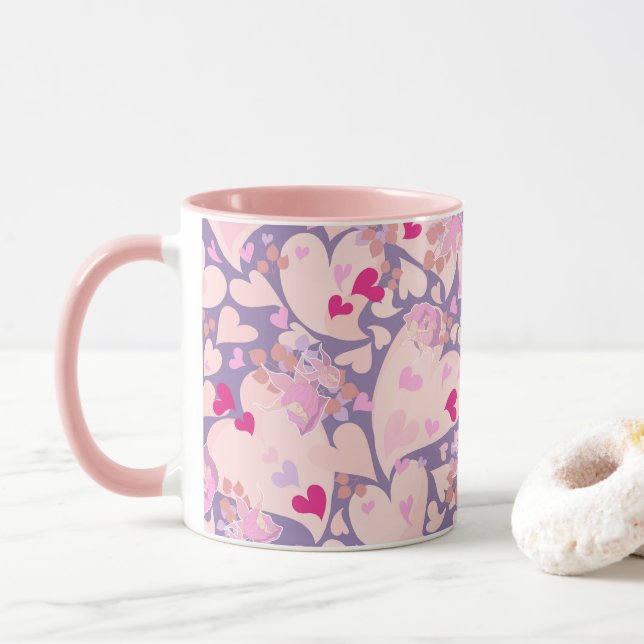 Caneca Amor Corações e Rosas Mug (Com Donut)