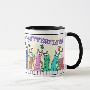 Caneca Amor dá borboletas. Gatos na cerca
