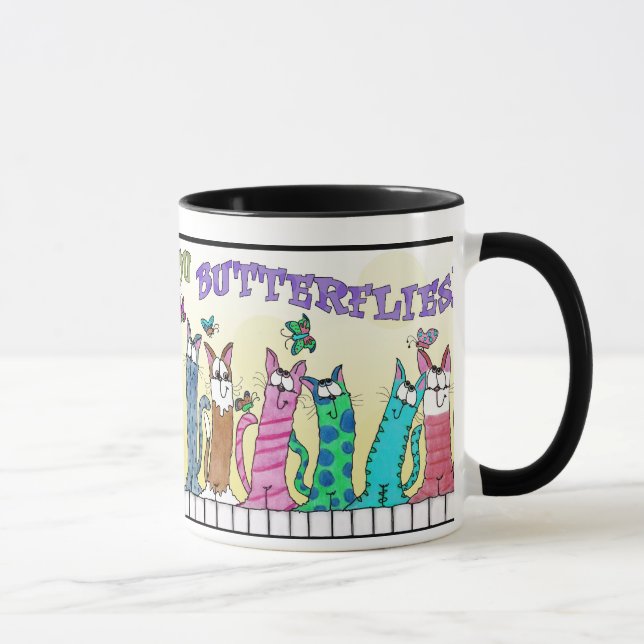Caneca Amor dá borboletas. Gatos na cerca (Direita)