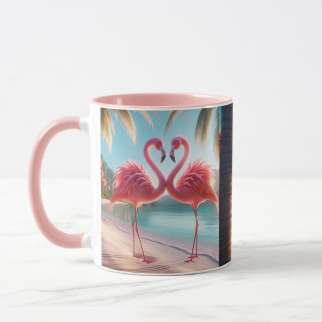 Caneca Amor de Flamingo Rosa Praia Tropical Sol (Esquerda)