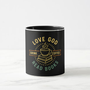 Caneca Amor Deus Beba Café Ler Livros Vintage