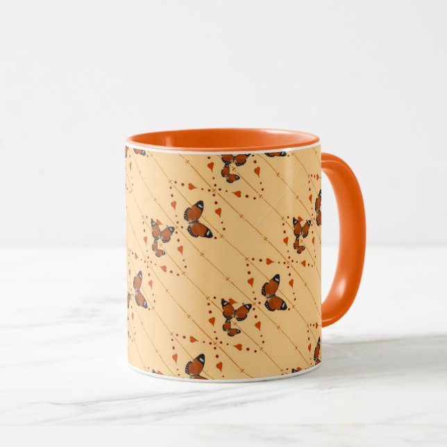 Caneca Amor e Borboletas na versão laranja 2 (Frente Esquerda)