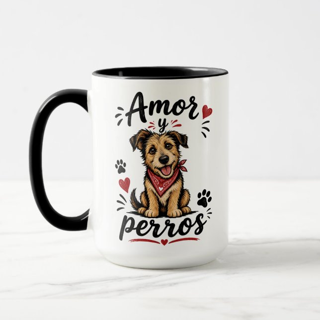 Caneca Amor e Cães Design Divertido para Amantes de Cães (Esquerda)