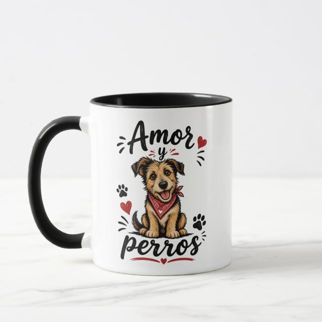 Caneca Amor e Cães Design Divertido para Amantes de Cães (Esquerda)