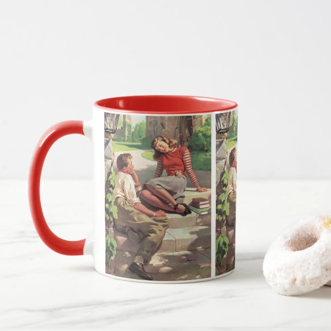 Caneca Amor e Romance Vintage, Namorados de Escola (Com Donut)