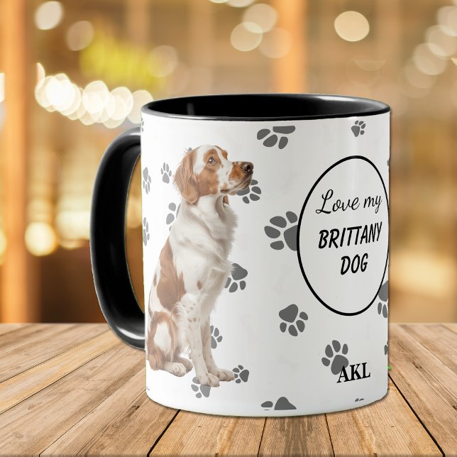 Caneca Amor Minha Pegada de Cachorro Brittany (Criador carregado)