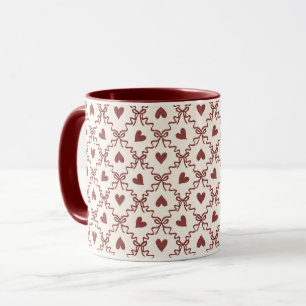 Caneca Amor no Dia dos Namorados Corações Vermelhos Creme