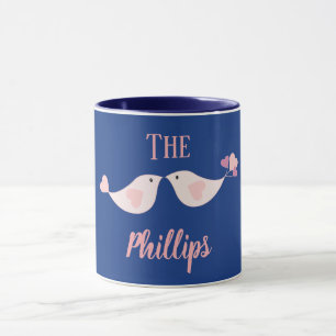 Caneca Amor, pássaros, azul e rosa
