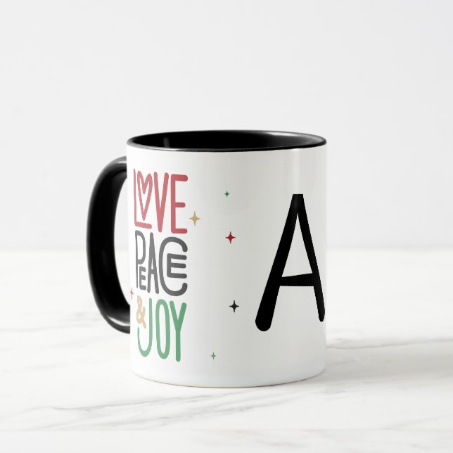 Caneca Amor, Paz e Joy | Inicial (Frente Esquerda)