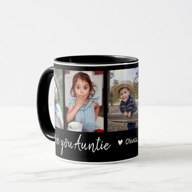 Caneca Amor Personalizado, Tia 5 Colagem Fotográfica Pret (Frente Esquerda)