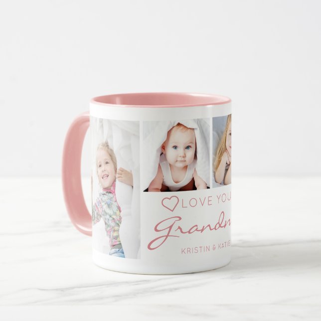 Caneca AMOR Personalizado VOCÊ GRANDMA 4 Rosa Fotográfico (Frente Esquerda)