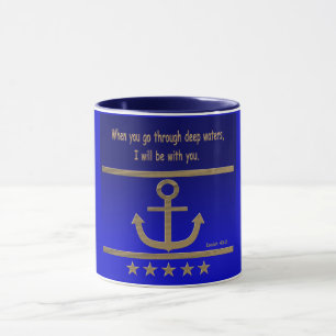 Caneca Âncora Dourada, símbolos do amor ,Isaías 43:2