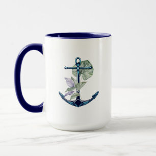 Caneca Âncora e Plantas Tropicais Vida Marinha Tropical