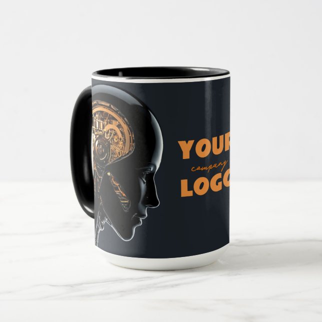 Caneca Android de IA Futurista e Esbelto Cérebro Mecânico (Frente Esquerda)