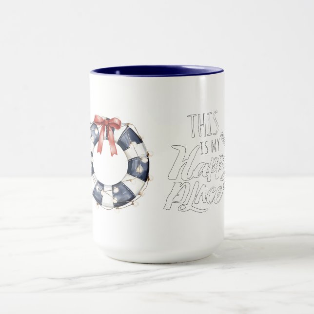 Caneca Anel Flutuante Lugar Feliz Arco Azul Mar Branco Ve (Centro)