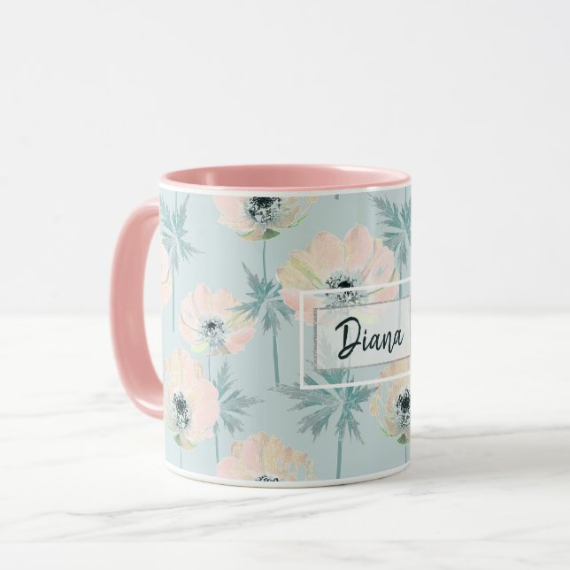 Caneca Anêmonas cor-de-rosa delicadas. (Frente Esquerda)
