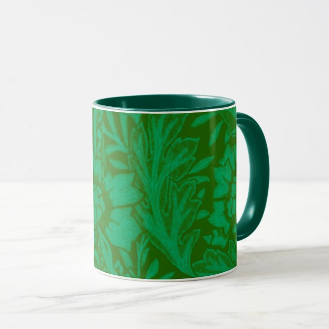 Caneca Anemone em Forest Green, um padrão William Morris (Frente Esquerda)