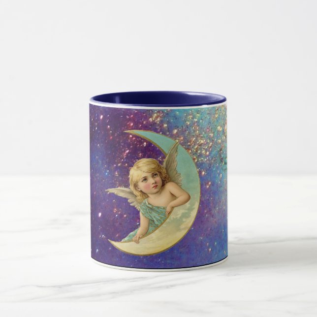 CANECA ÂNGULO DE LUA EM ESPUMA AZUL AMARELA DOURADA (Centro)