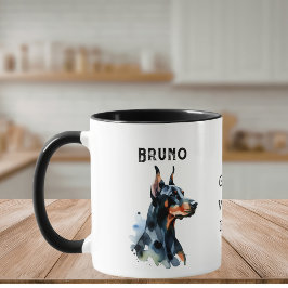Caneca Animais de Estimação Aquarela Simples Doberman Pre