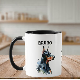 Caneca Animais de Estimação Aquarela Simples Doberman Pre