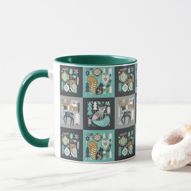 Caneca Animais de Floresta Neves Flocos de Neve na Escand (Com Donut)