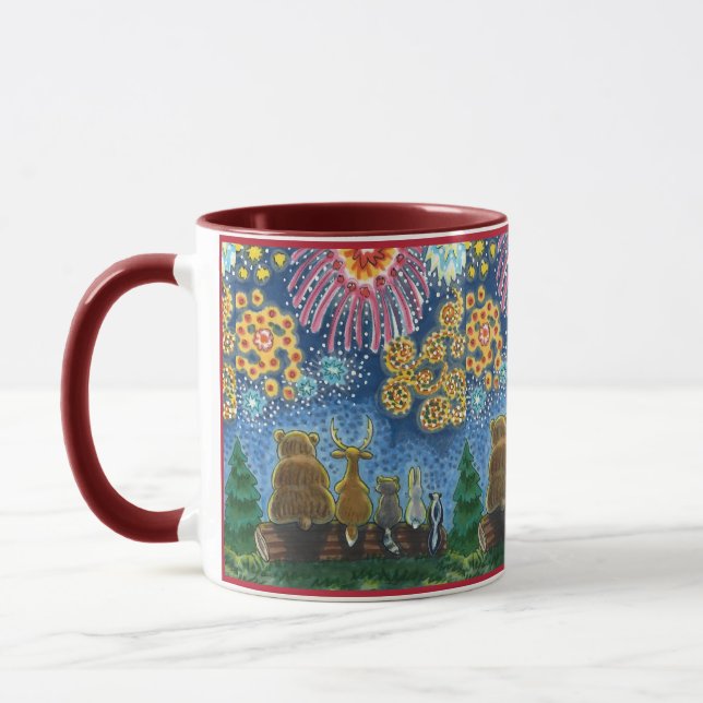 CANECA ANIMAIS DE VIDA SELVAGEM 4 DE JULHO FOGOS DE FOGO, (Esquerda)